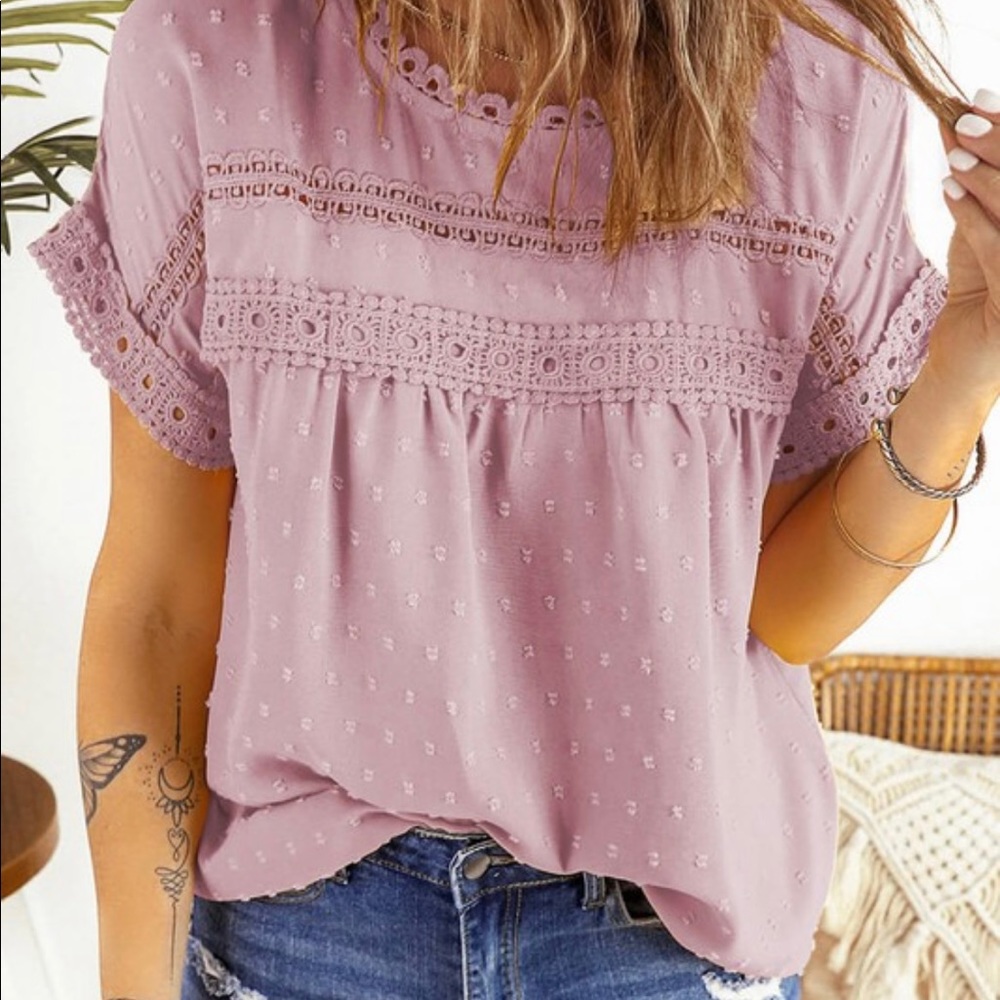 Pink Swiss Dot Short Sleeve Top